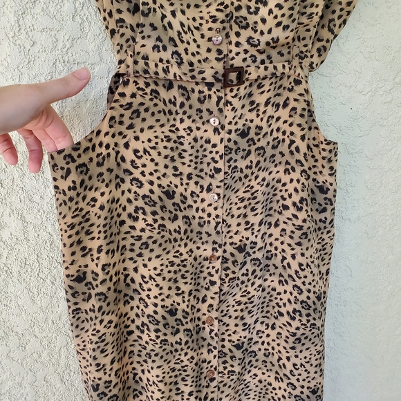 VINTAGE LEOPARD BELT SILK CINCH DRESS - Picture 12 of 13